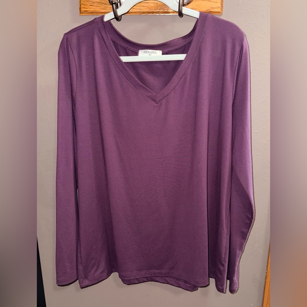 Zenana Outfitters Women's Long Sleeve Top in Deep Purple
